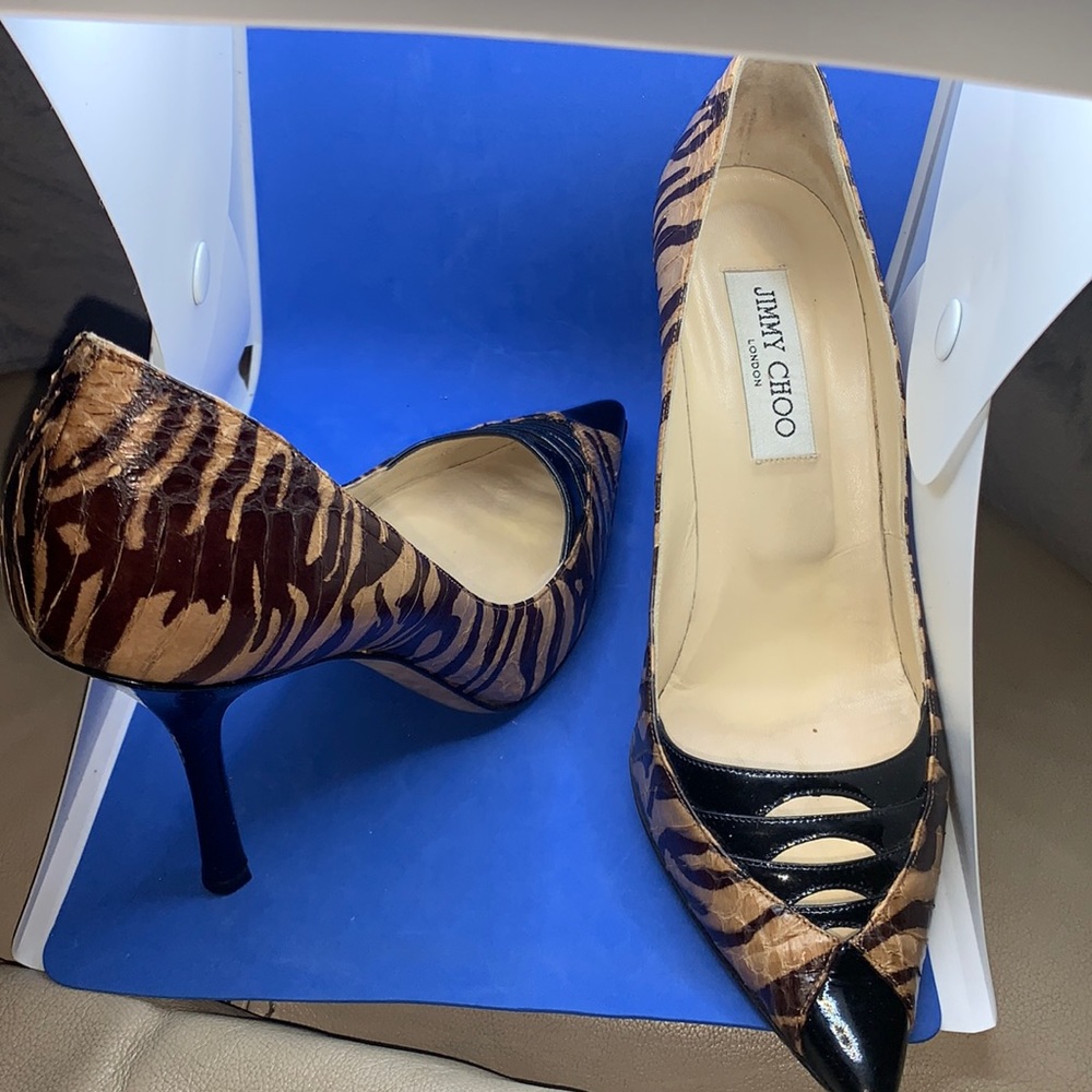 Jimmy Choo Python Zebra Black Patent Leather Heels - image 4